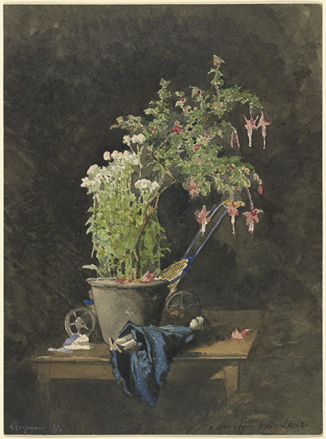 Harpignies, A Potted Fuchsia with Children’s Toys, 1877